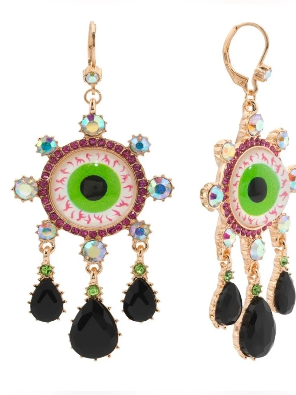 Betsey Johnson Bold Green Eye Teardrops Dangle Chandelier Earrings